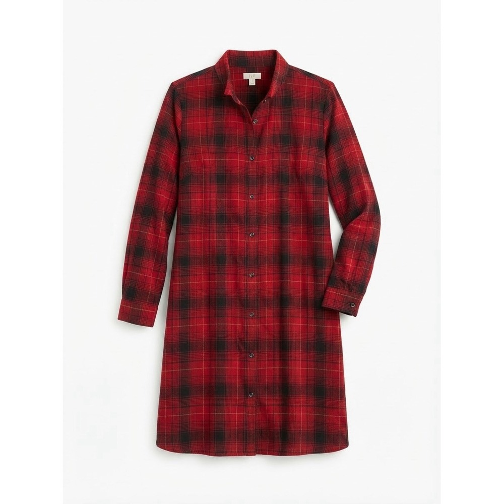 J Jill Large Petite Cotton Dress Red Plaid Fall Winter Boho Country